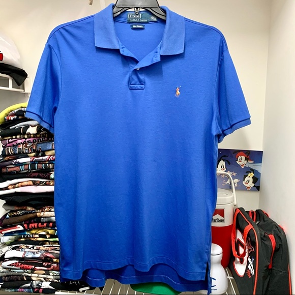 Vintage Ralph Lauren Pima Polo Shirt Blue Large - Picture 1 of 5